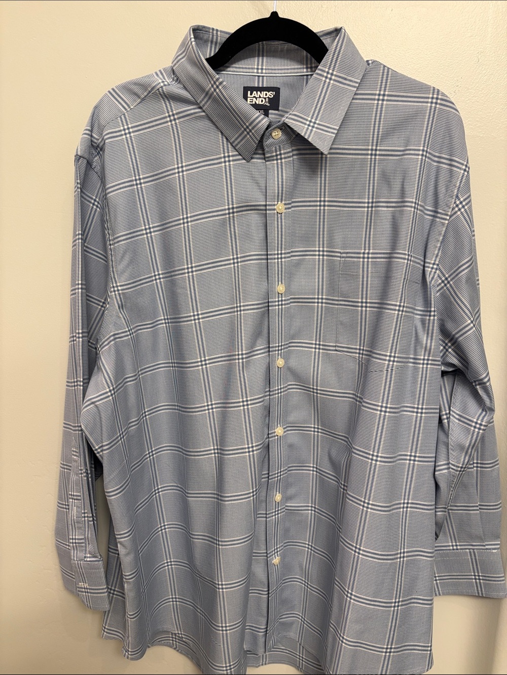 Lands' End Men's Blue Plaid Long-Sleeve Button-Down Shirt